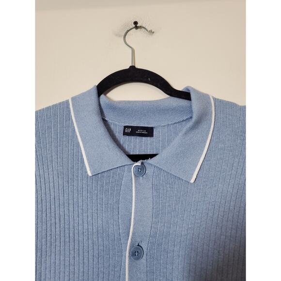 Gap Mens Medium RIBBED BUTTON FRONT POLO SHIRT Blue Knit Cotton - Picture 4 of 12